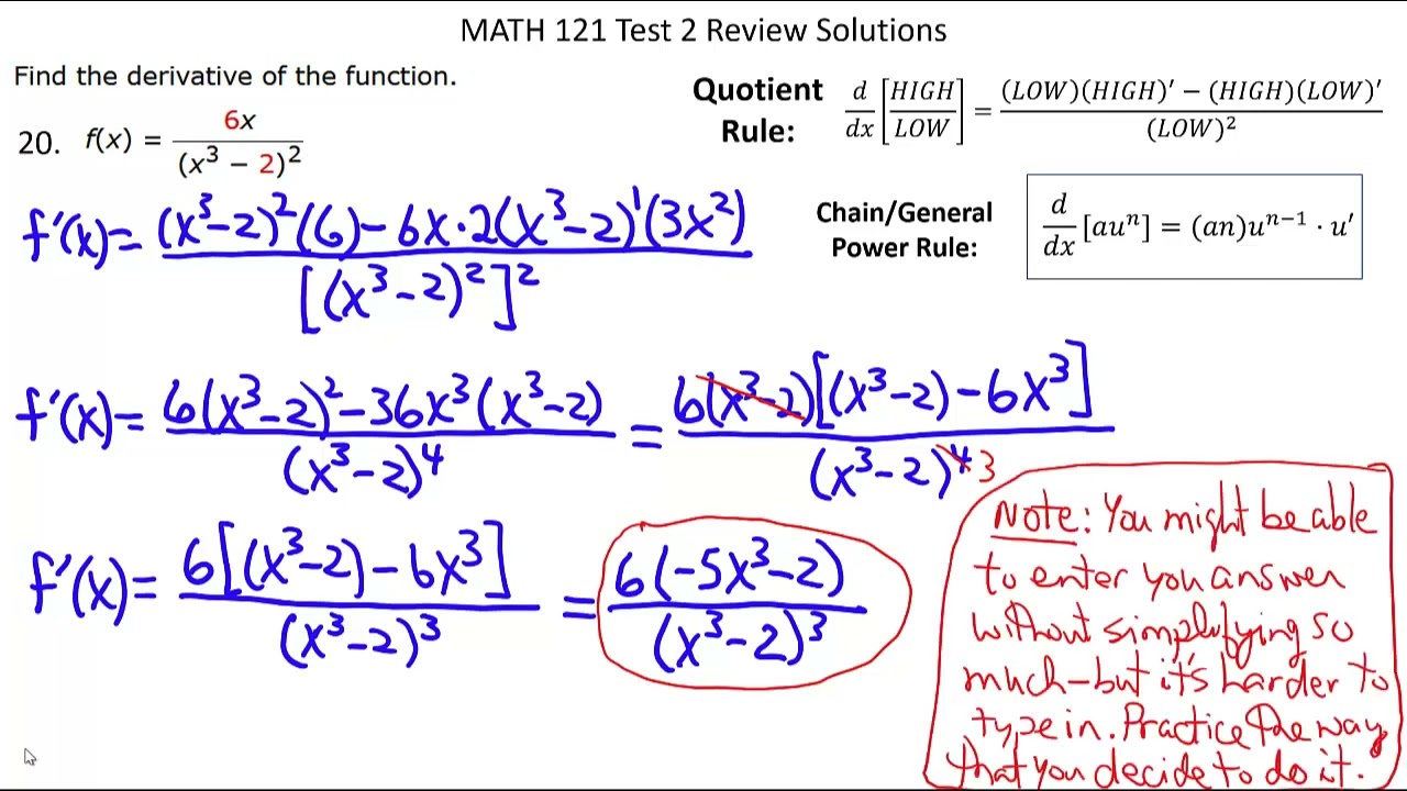 MATH 121 Test 2 Review Problem Solutions