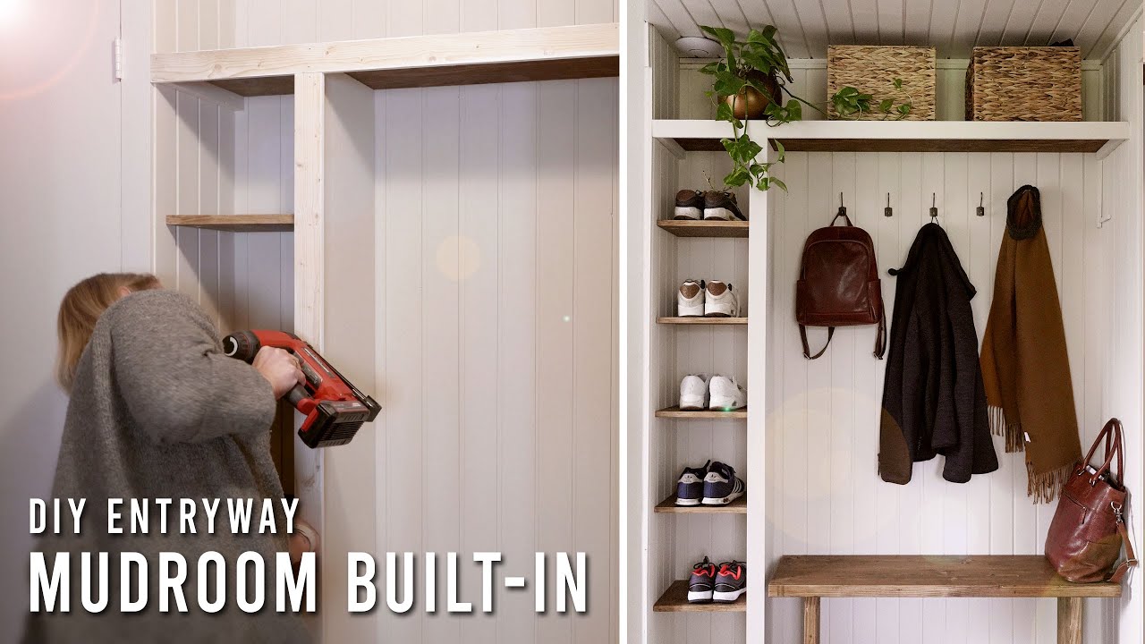 DIY mudroom built in - with Bench and shoe storage