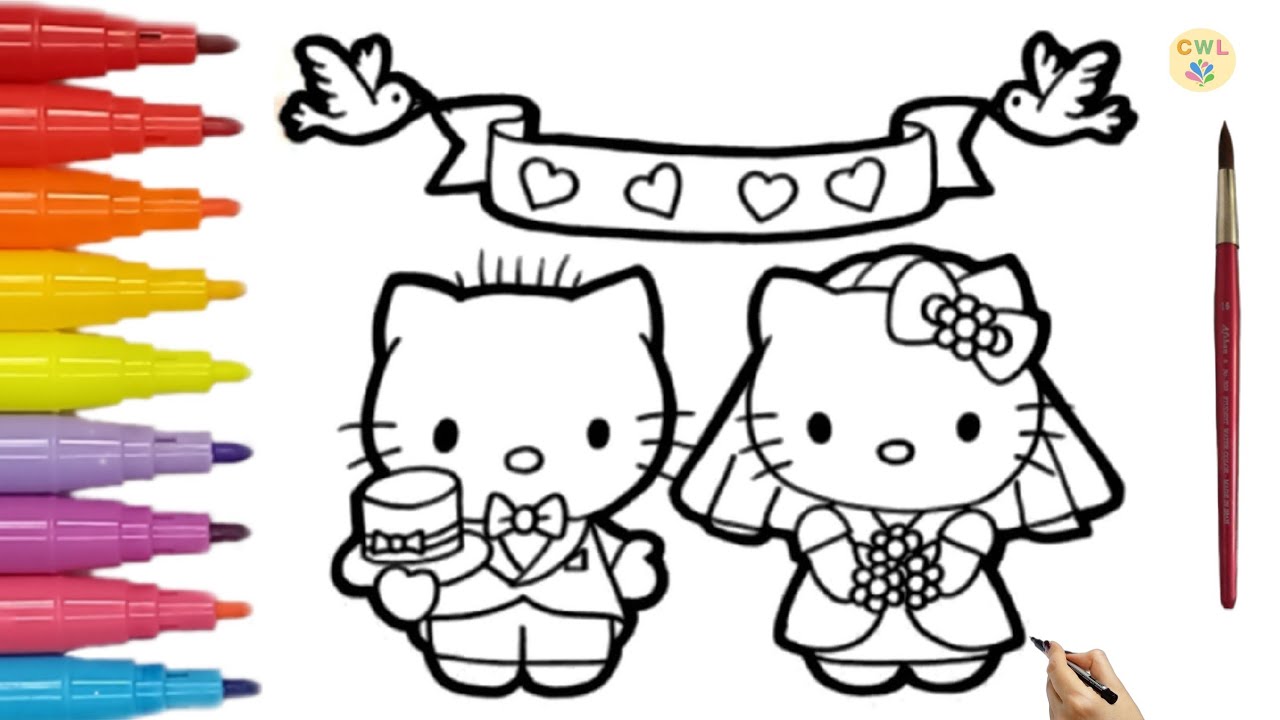 Coloring Hello kitty wedding party valentine's day coloring page.❤️  #coloring  #drawing