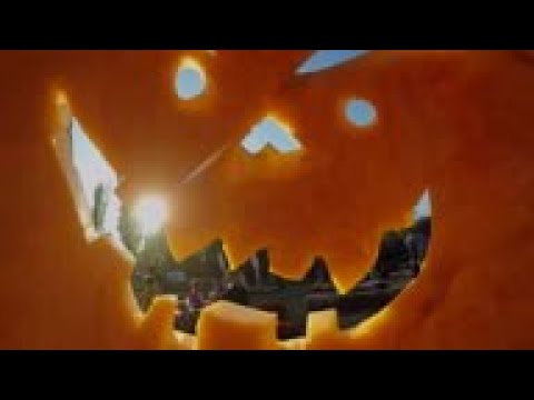 Giant and eerie display of Halloween pumpkin heads