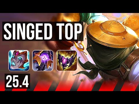 SINGED vs GNAR (TOP) | Rank 2 Singed, 1300+ games, Godlike | KR Grandmaster | 25.4