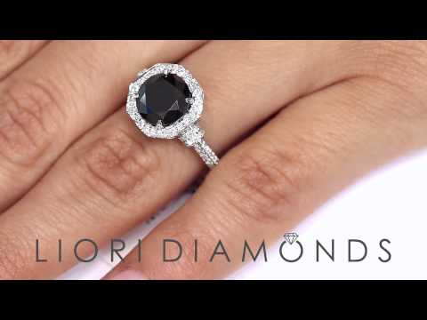 BDR-SOLD-059 - 2.55 Carat Natural Black Diamond Engagement Ring 18k White Gold Vintage Style