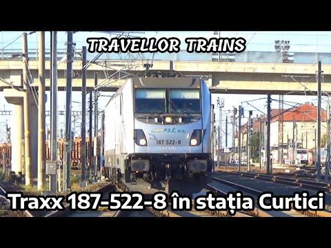 Bombardier Traxx 187-522-8 pleacă cu un marfar din stația Curtici (Magistrala 200: Curtici - Brașov)