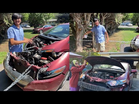 Front End Car Frame Straightening DIY Tie Chain To Tree | Honda Insight Collision Damage AutoRepair