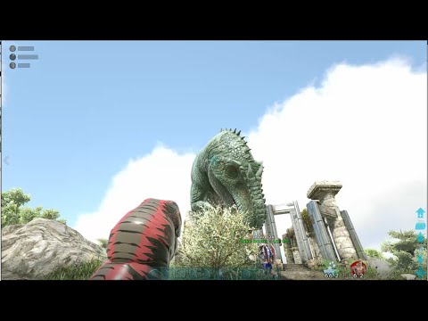 ARK Valguero: Slingshot taming a giga(as an inflatable rex)