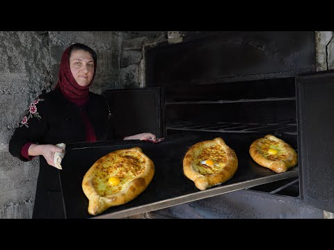 Delicious Khachapuri recipe in the village - Making Georgian cheese bread in the oven