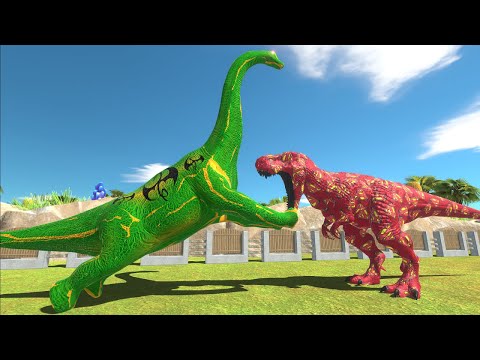 DEATH RUN - IRON FIST BRACHIOSAURUS vs SUPERMAN T-REX Animal Revolt Battle Simulator