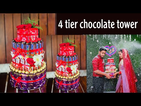 4 tier chocolate tower ||Engagement Hamber tutorial||spicy cooking malayalam