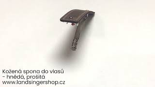 Kožená spona do vlasů - hnědá, prošitá.