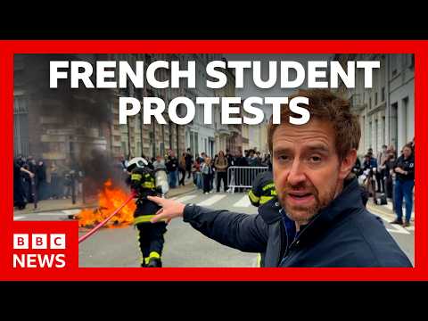 On the ground at French student mass protests | BBC News
