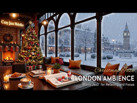 London Coffee Shop Ambience🎄Warm Jazz Piano with Christmas Ambience for Studying, Relaxing and Focus