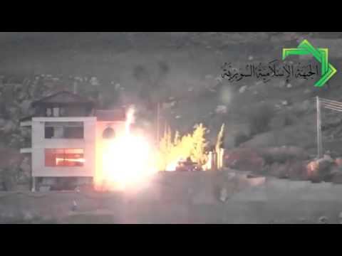 تفجير مبنى لقوات النظام بعبوة ناسفة من قبل كتائب حمزة بن عبد المطلب في الزبداني في ريف دمشق