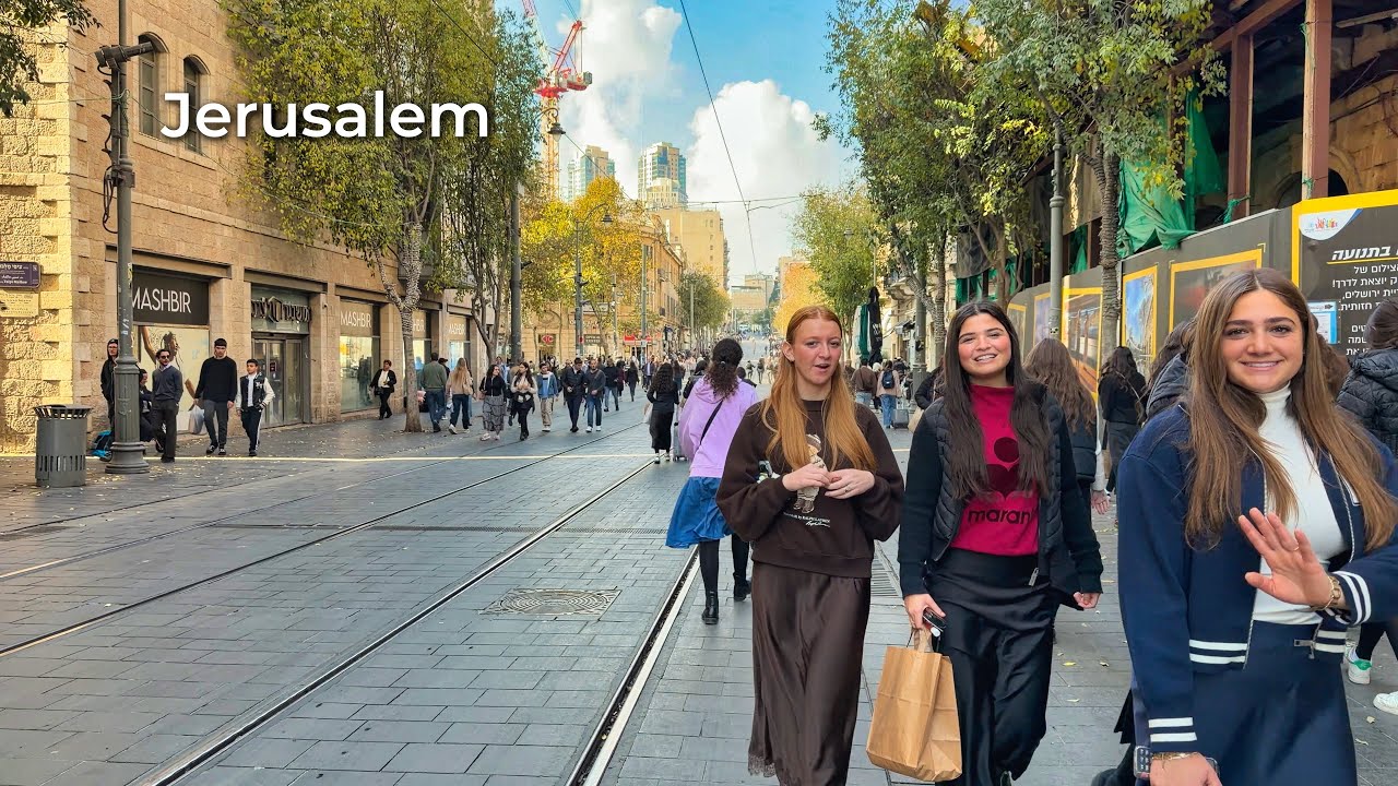 Immersive street-level walking tour through Jerusalem Mahane Yehuda, Israel, showcasing authentic urban landscapes, local architecture, and the vibrant atmosphere of the city's neighborhoods