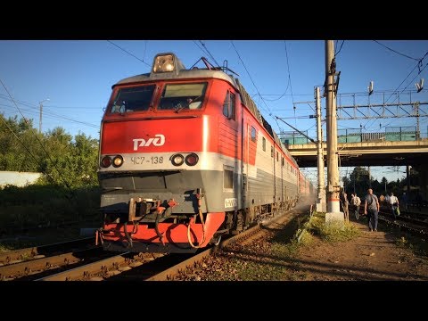 ЧС7-138 летит на скорости, гудит людям на путях и мигает прожектором