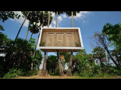 Build The Most Beautiful Bamboo Container House On Palm Tree For Survival