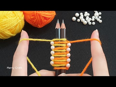 Amazing Hand Embroidery Woolen Flower Making Idea with Pencil - Easy Sewing Hack - DIY Woolen Flower