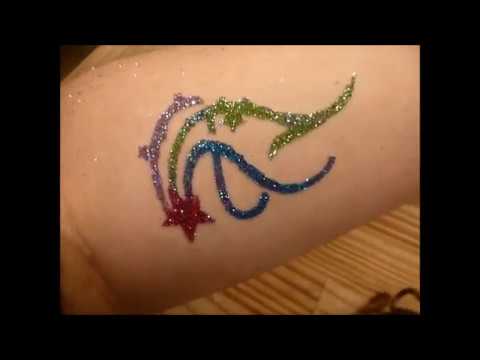 Glitzertattoo schminken, Tribal (Kinderschminken, Glitzertattoos, Sternschnuppe, Glitzer)