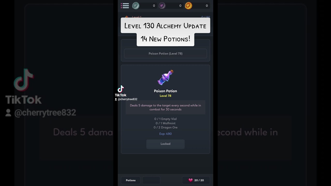 Alchemy Level 130! 14 new potions! #cherrytree #textrpg #playdrop