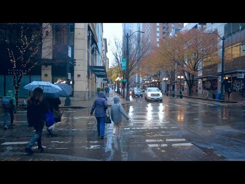 Seattle Rainy Day Walk in Downtown