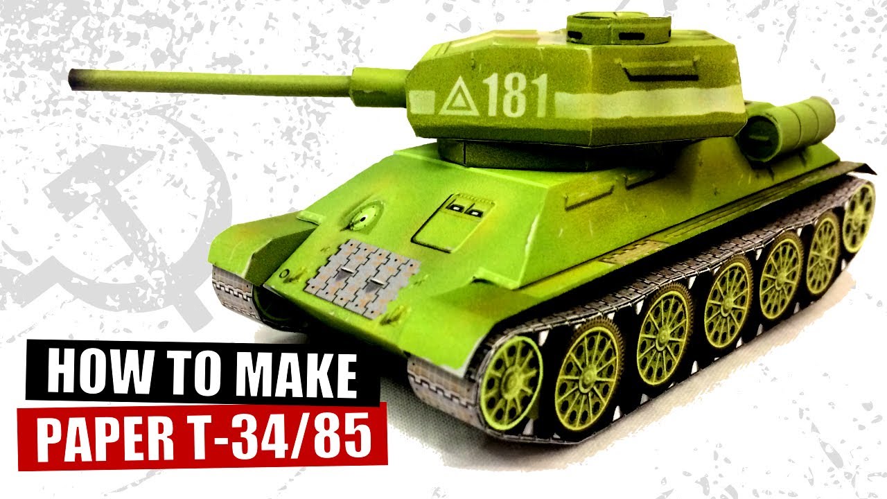 How to make papercraft tank T 34 85 WW2, DIY paper tank model template, cardboard tank building
