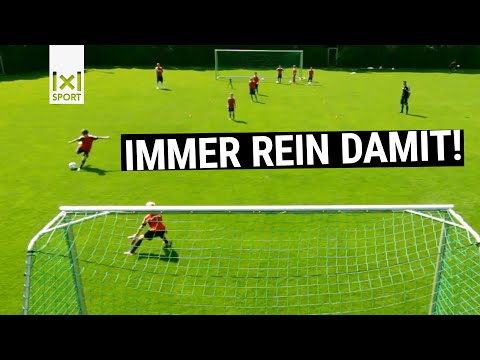 Übe schnelle Ballan- und mitnahme mit anschließendem Torschuss! // Fussballübung - Such eine Linie