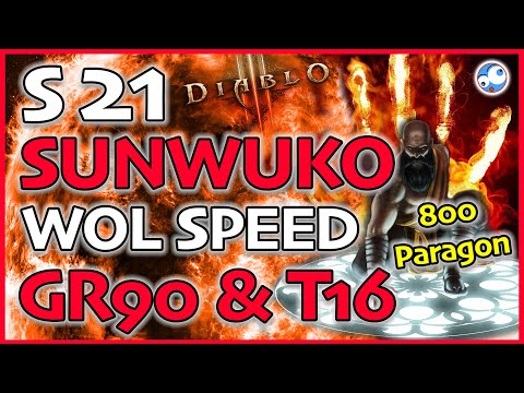 Diablo 3 Season 21 Sunwuko GR90 3 minutes 800 Paragon Wave of Light Monk (Patch 2.6.8 &2.6.9)