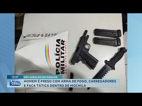 São Geraldo da Piedade: homem é preso com arma de fogo, carregadores e faca tática dentro de mochila