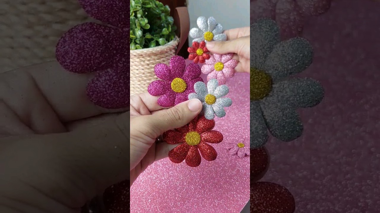 💥Flor de EVA💥 simples com glitter | Diy flower craft | flor en foami