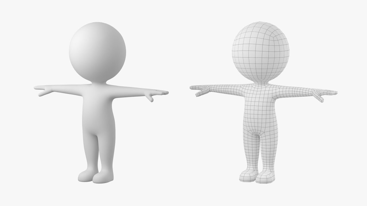 Niedlicher Strichm&auml;nnchen im T-Pose-CAT-Rig 3D Modell