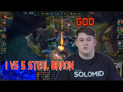 TSM Svenskeren (Leesin) 1 vs 5 Steal Baron | TSM vs UOL Highlights | Rift Rivals 2017 EU vs NA Final