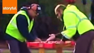 Garbage Men Play With Thrown Away Foosball Table (Storyful, Funny)
