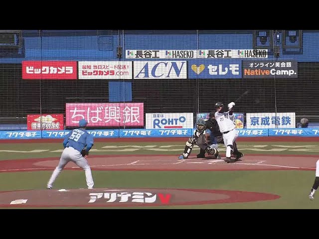 【4回裏】2打席連続タイムリー!! マリーンズ・田村龍弘がまたも逆方向への一打を放ち点差を広げる!! 2023年3月7日 千葉ロッテマリーンズ 対 北海道日本ハムファイターズ