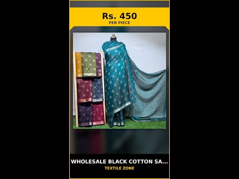 Wholesale Black Cotton Saree Jari Stiching Weaving Border – product video thumbnail