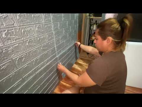 Wall papers Installation - Grey brick wall for the Living Room | House of Mia Kaloka #house