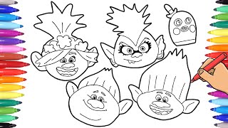 TROLLS WORLD TOUR 2020 - DRAWING AND COLORING TROLLS FACES - TROLLS COLORING PAGES