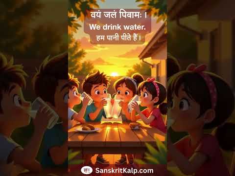 Learn Sanskrit Sentence:   वयं जलं पिबामः। |  We drink water. |  हम पानी पीते हैं।