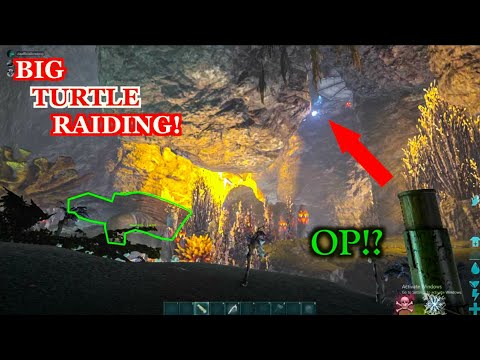 Ark: RAIDING A TEK BASE WITH A  MEGACHELON (BIG TURTLE)!!? Official smalltribe PC Genesis PVP