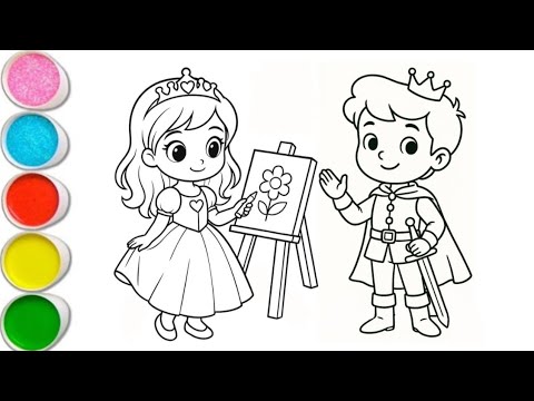 Cute Prince Princess Drawing Colouring For Kids Easy step by step Drawing | How to draw Girl Drawing