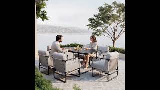 LOOKS by Wolfgang Joop Tempest Garten-Essgruppe mit 6 Sesseln, hellgrau/anthrazit, Alu/Rope-Geflecht, Esstisch 190 x 95 cm mit Glasplatte, pulverbeschichtet, wetterbeständig, modernes Design