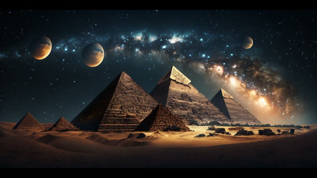 Egypt Pyramids with a Beautiful Starry Sky. Created with AI