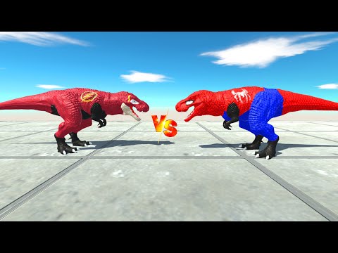 Great War Spiderman T-rex Vs Team Flash T-rex Death run -Animal Revolt Battle Simulator