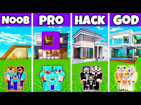 Noobas - Minecraft - Minecraft Battle : Family New Modern Mansion Build Challenge - Noob Vs Pro Vs Hacker Vs God