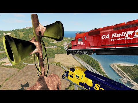 Siren Head Against Trains - BeamNG drive - High Speed Train Hit SirenHead Crashes