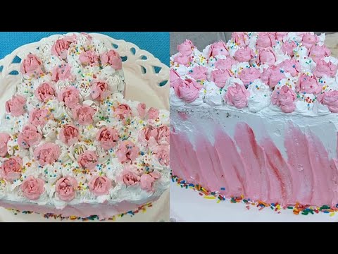 Flowers cake cream frosting decorations idea Happy 7th birthday Muneeba Awais💖🥰