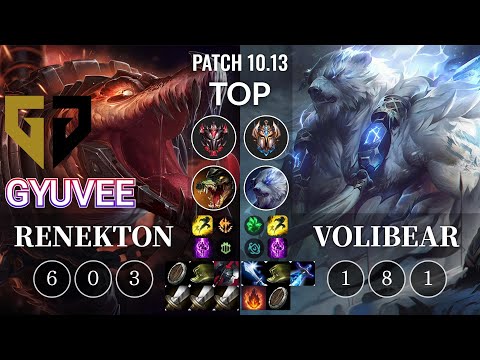 GEN gyuvee Renekton vs Volibear Top - KR Patch 10.13