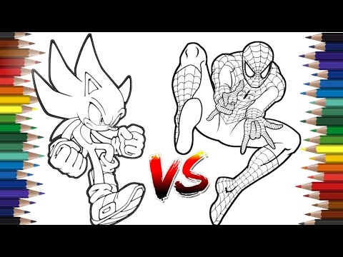 Spiderman VS Sonic Coloring Page / How to Draw Sonic The Hedgehog & Spiderman Easy