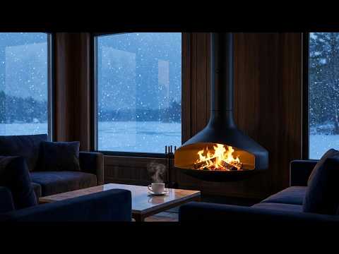 Cozy Christmas Cabin Evening 🎄 Crackling Fireplace & Smooth Jazz Ambience