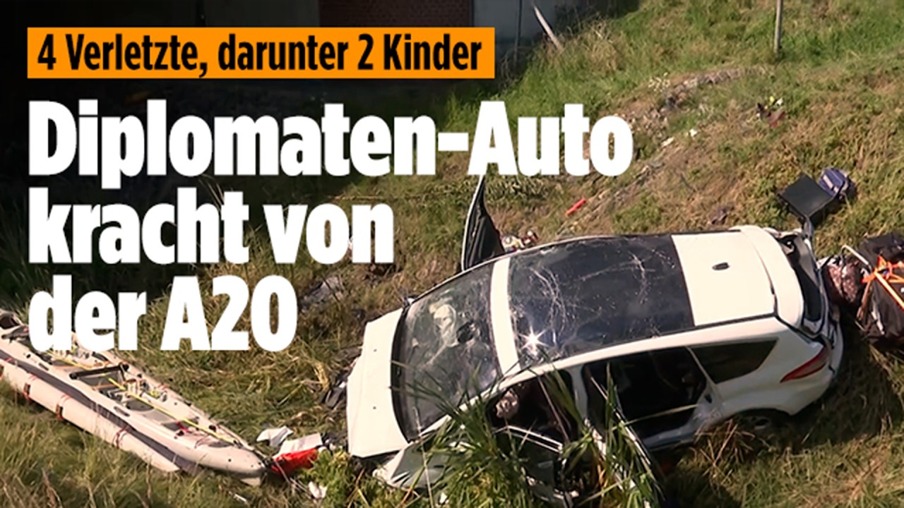 UNFALL AUF DER A20: Diplomaten-Auto stürzt fünf Meter in die Tiefe!