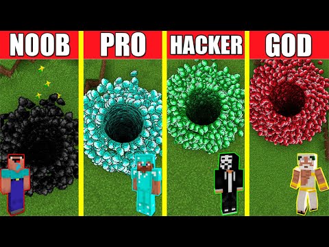 Minecraft Battle: TUNNEL HOUSE BUILD CHALLENGE - NOOB vs PRO vs HACKER vs GOD / Animation PIT HOLE