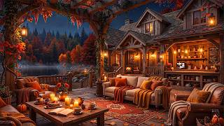Relaxing September Jazz 🍂 Wooden Porch Cafe & Peaceful Autumn Lake to Calm Mind after A Long Day